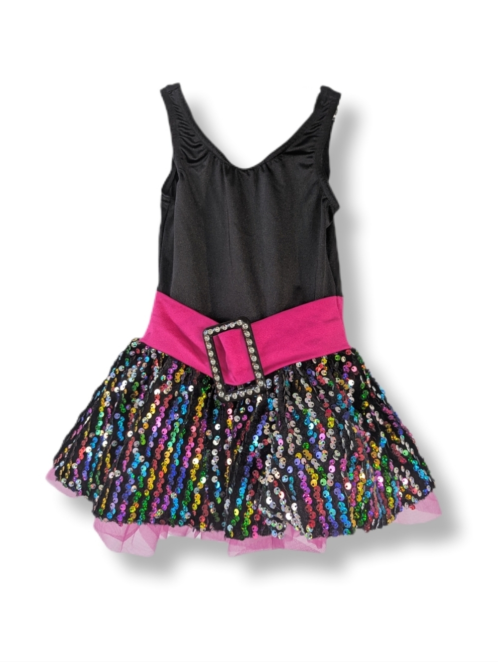 Weissman Girls XSC Black & Pink Rainbow Sequin Leotard Dress Dance Costume